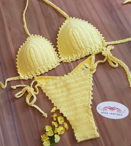 Biquini Crochê Amarelo Empina Bumbum